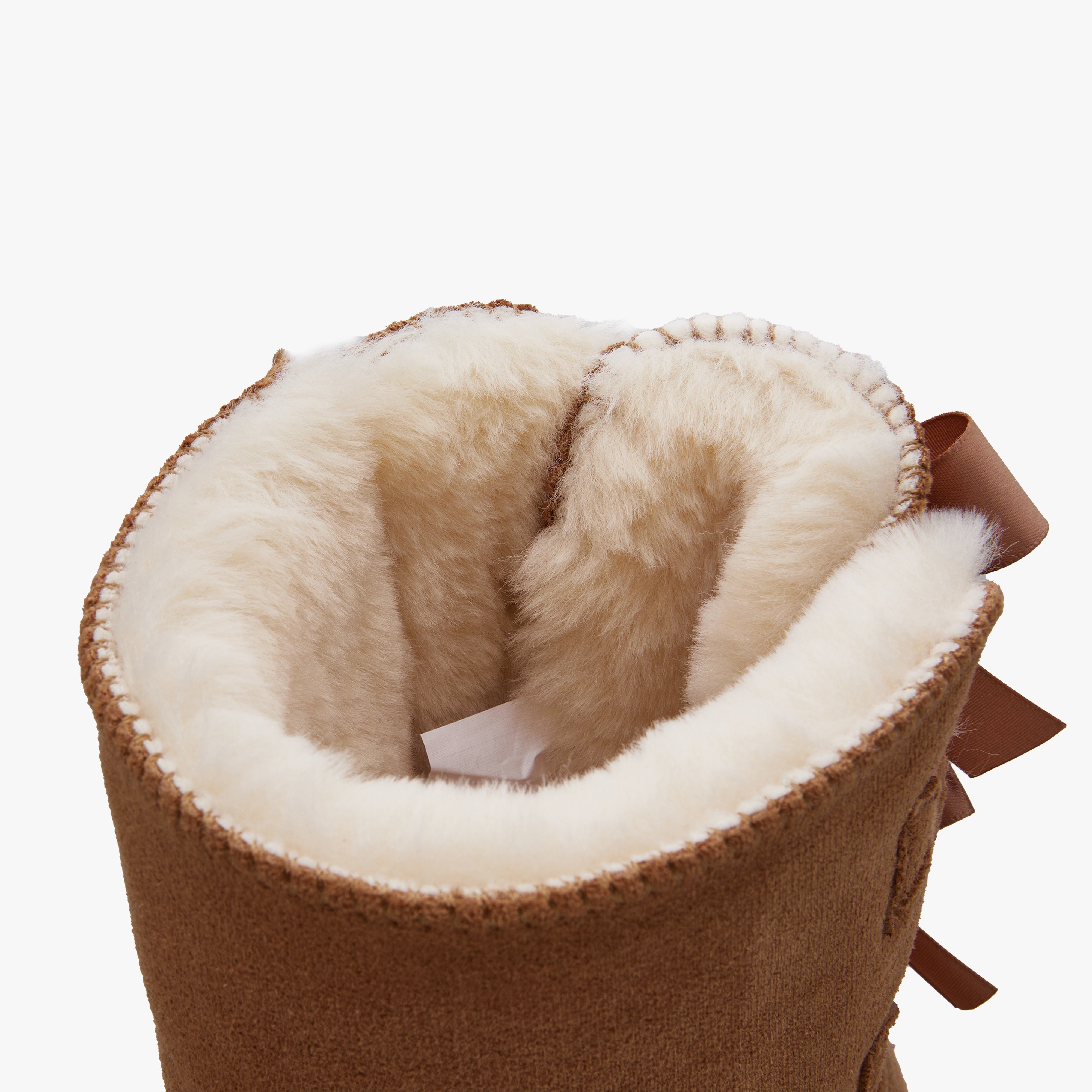 Light brown bow faux fur lined short boots best sale